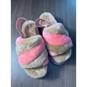UGG Disco Stripe Slide Chestnut/Pink Rose Slipper Women's US size 8 NEW